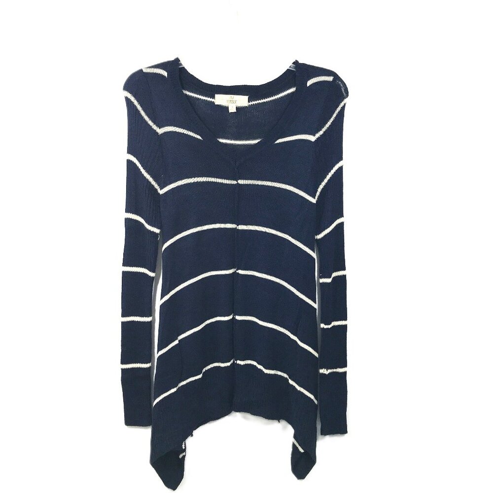 Navy Blue Striped Knit V-Neck Sweater L